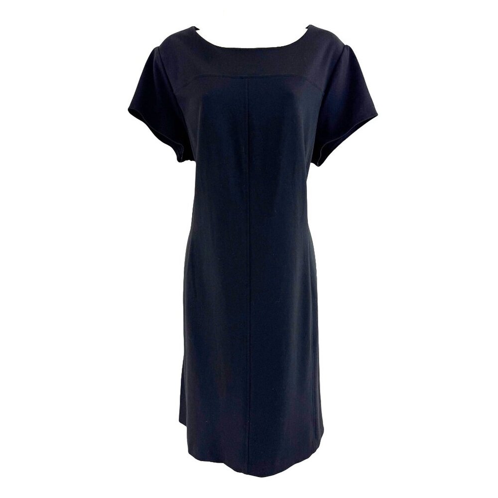 Chico's Size 3 = XL/16 Black Ponte Knit Short Sleeve Shift Sheath Dress Classic‎
